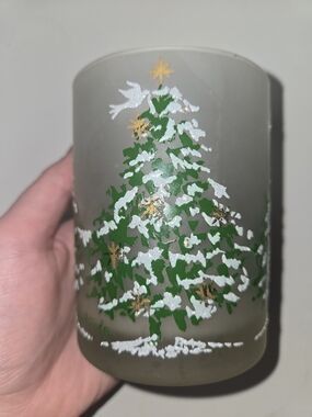 Vintage Georges Briard Frosted Christmas Tree Lowball Tumbler Glass